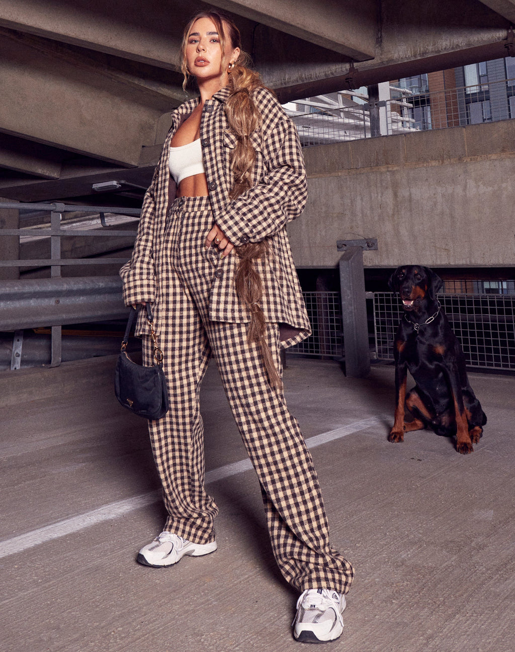 Pantaloni Sakila in Gingham Tan e nero