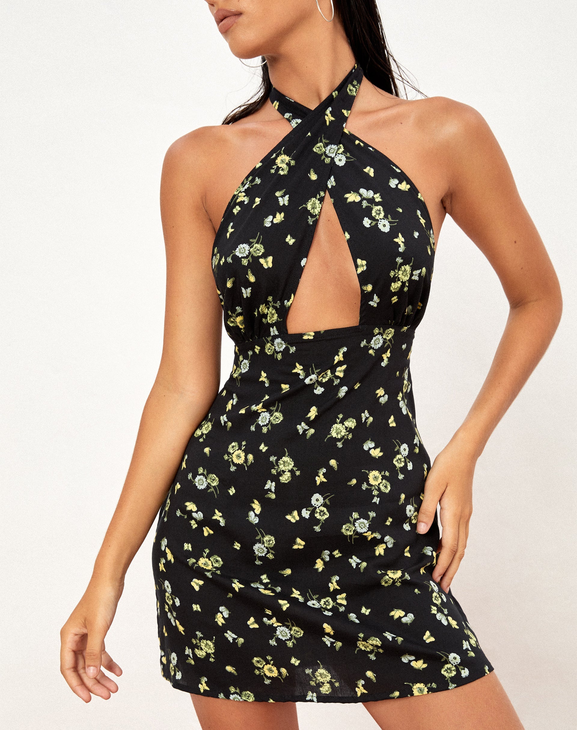 immagine di Moura Cutout Dress in nero limone e lime