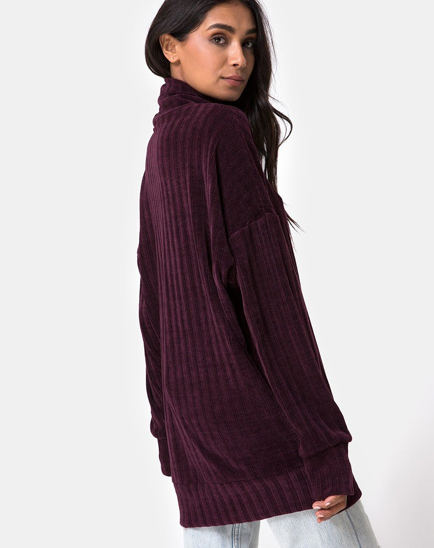 Neve - Vestito con maglione oversize in ciniglia color prugna