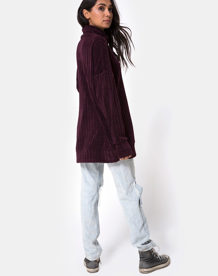 Immagine di Neve, abito a maglione oversize in ciniglia color prugna