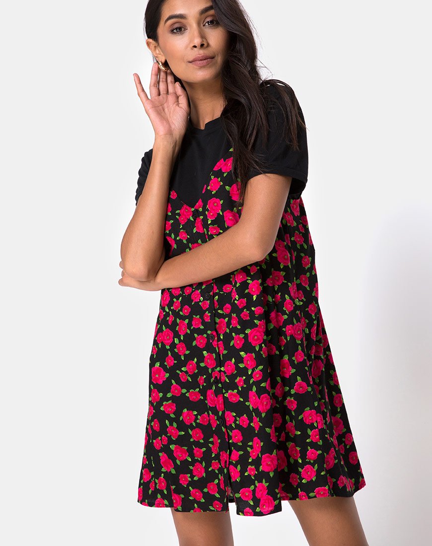 Abito sottoveste Sanna in Red Bloom