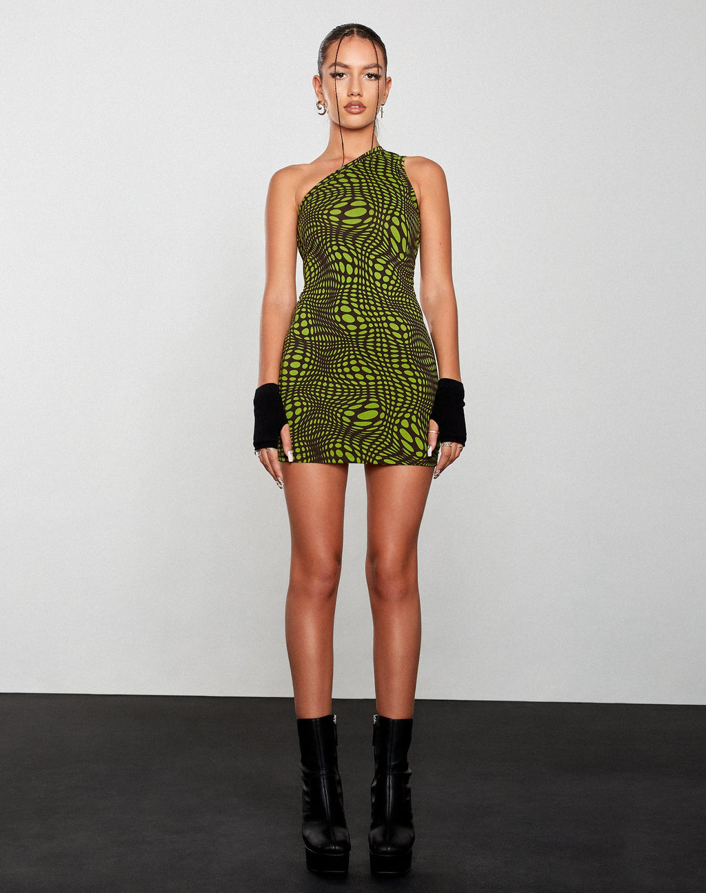 Abito Bodycon Nelvia in verde ottico a pois
