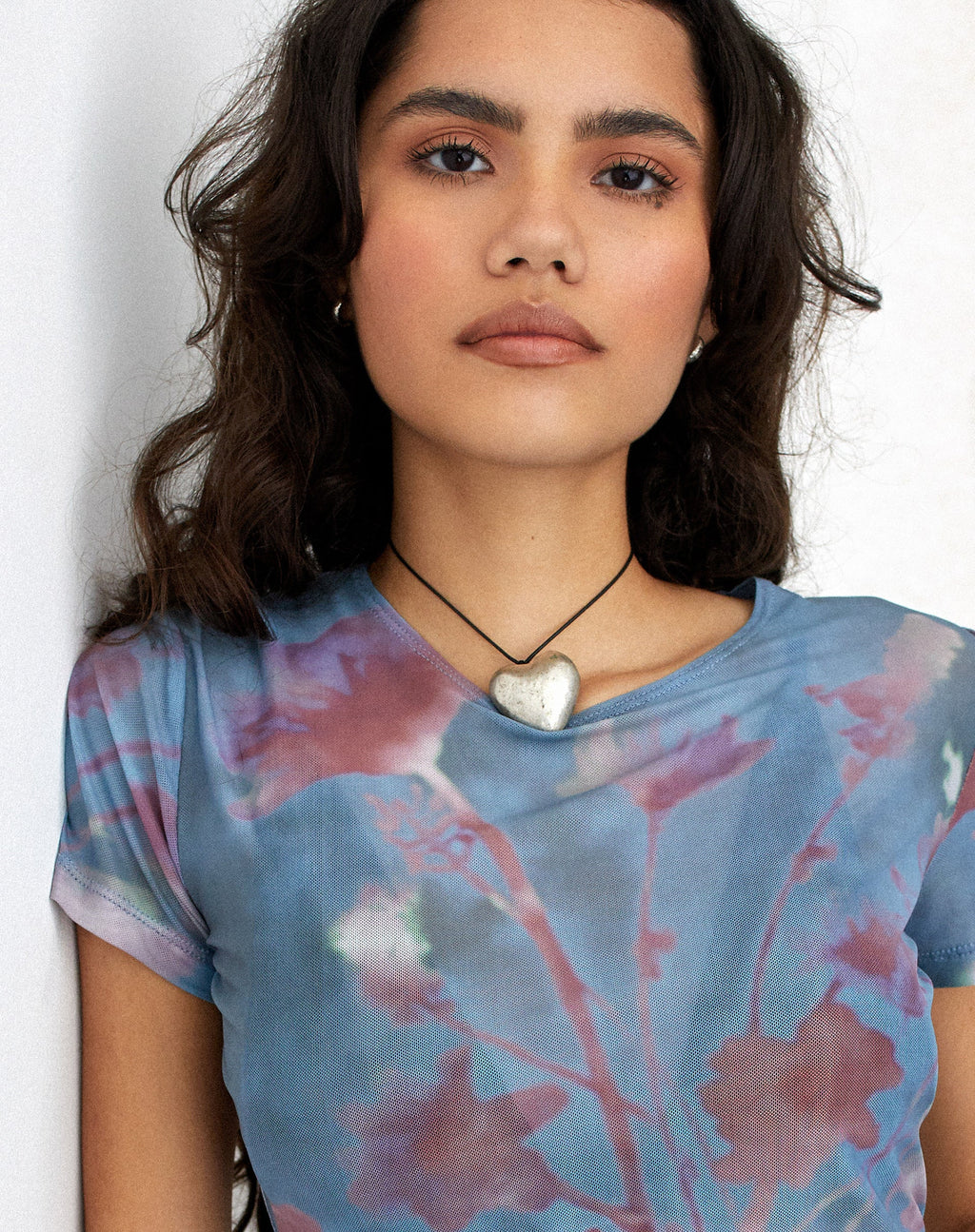 MOTEL X JACQUIE Top stampato Tonia in maglia lume blu