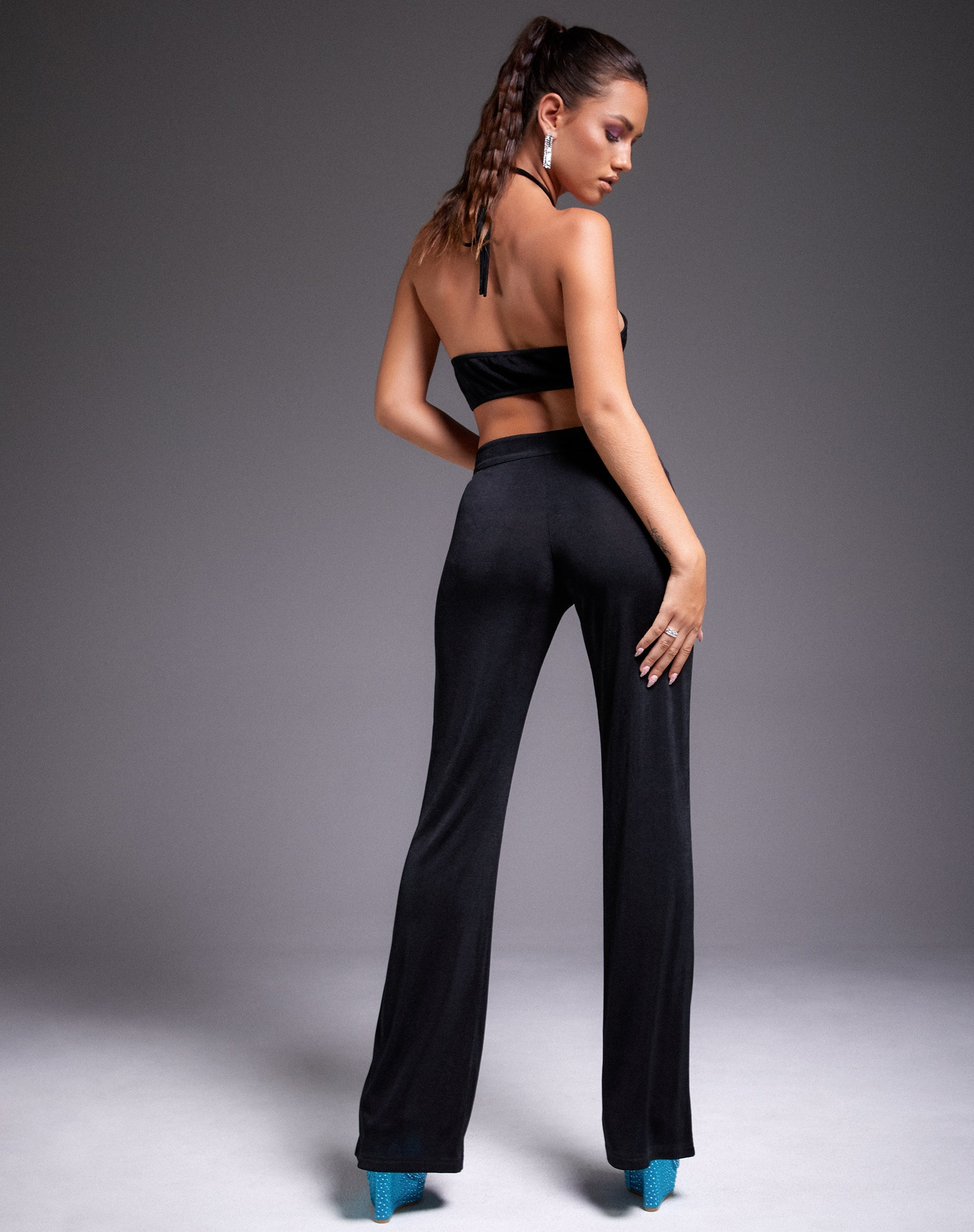 Immagine di Tarava Pantaloni in crepe nero Hotfix Diamante