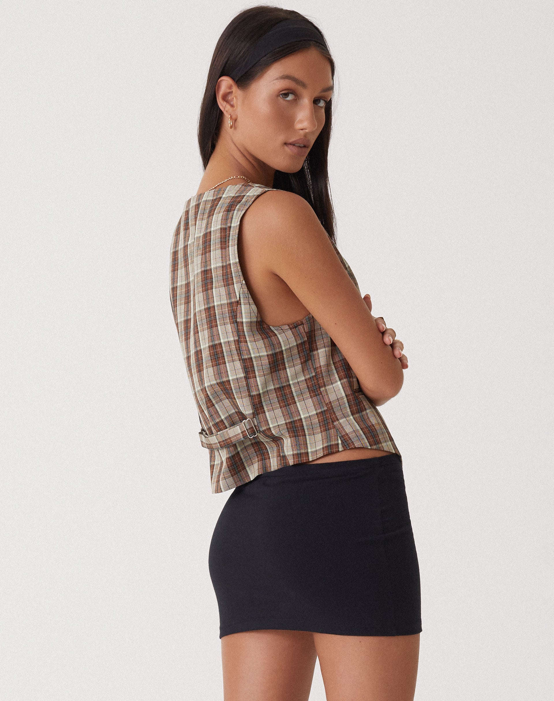 Immagine di Motel X Olivia Neill Vistana Vest in Check Tan Brown