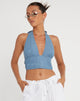 immagine di Nanda Halter Top in Denim Stone Wash Blue