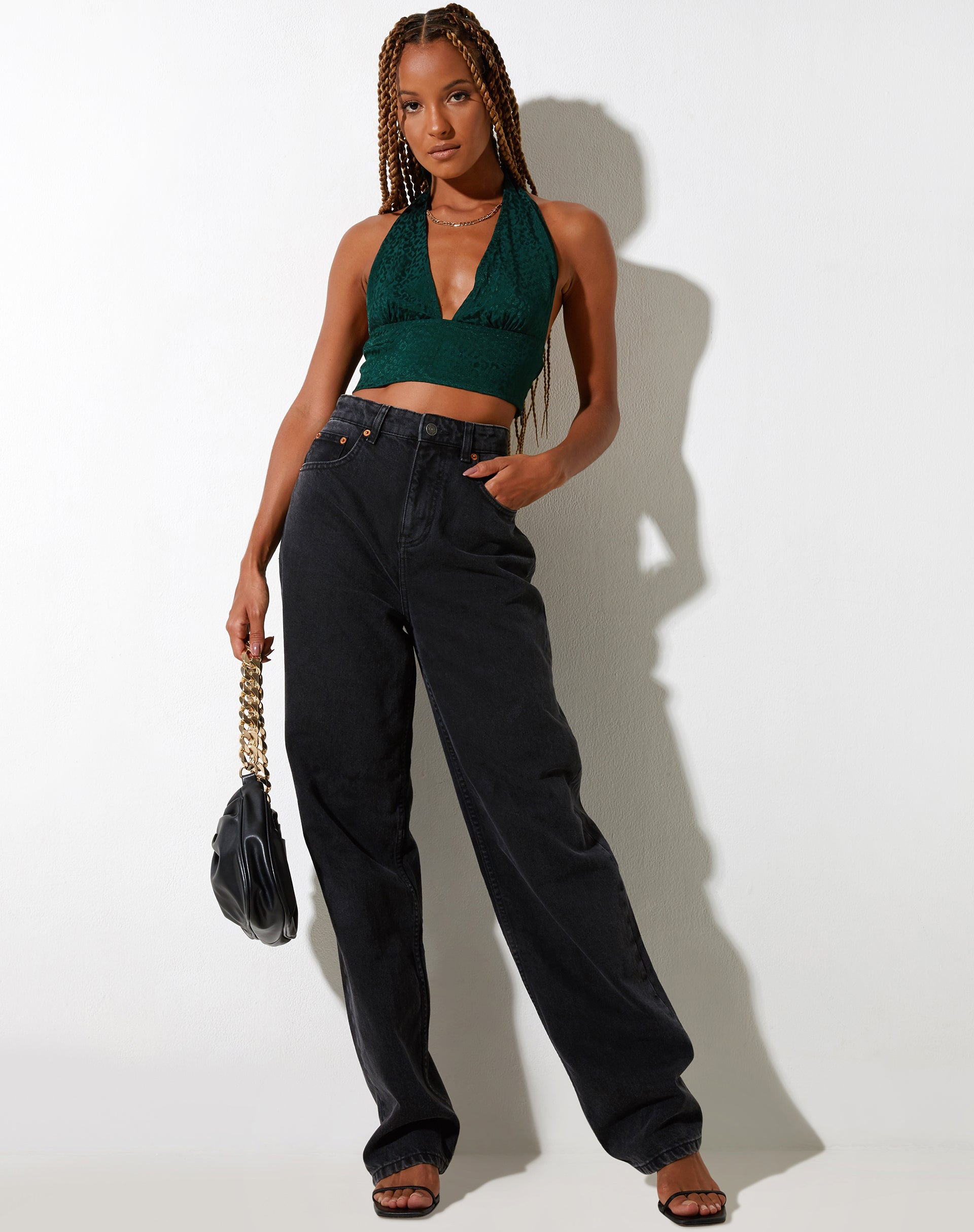 Immagine di Nanda Crop Top in satin ghepardo verde bosco