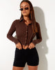 Immagine di Nandy Crop Top in costina color mogano profondo con cuciture marroni