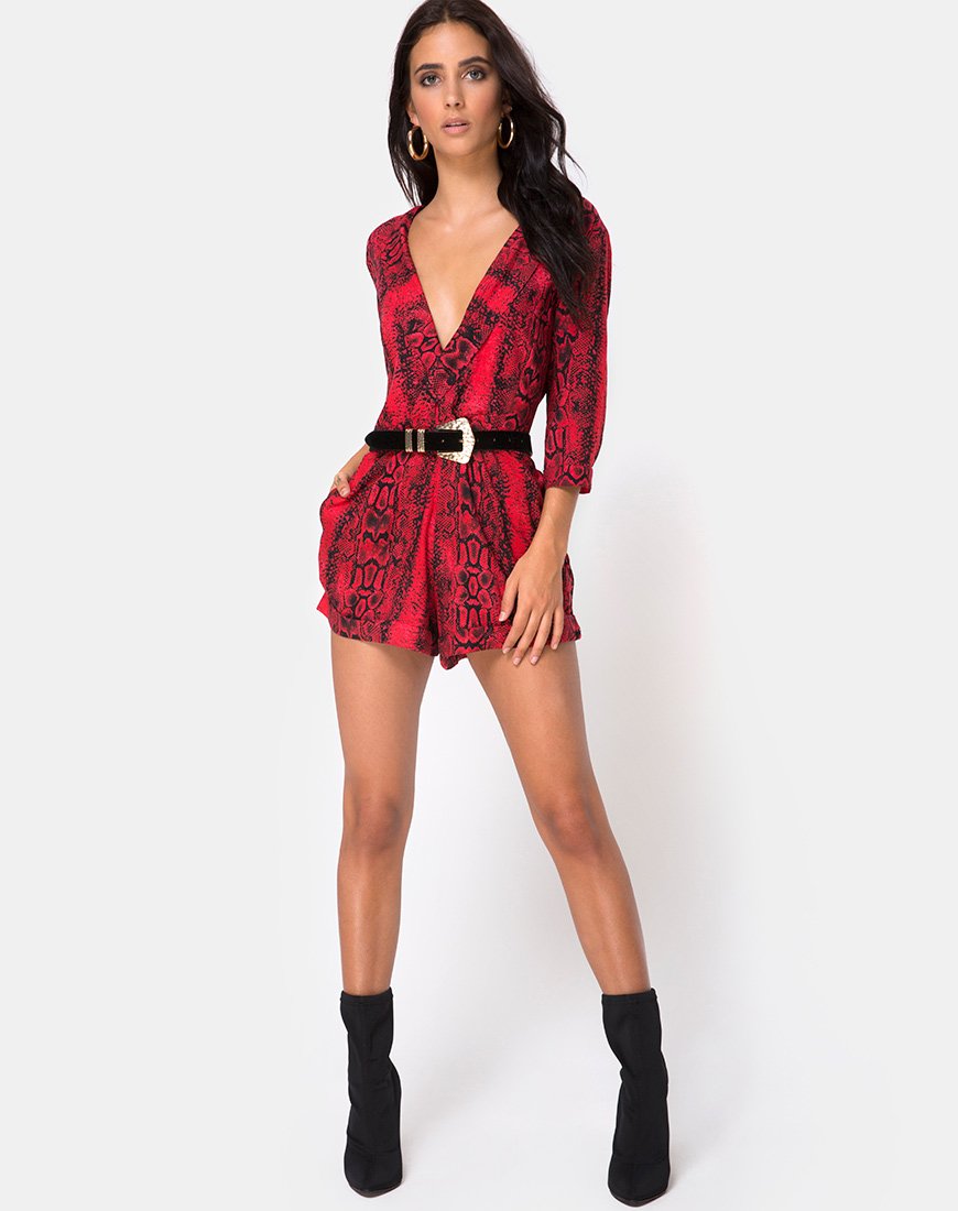 Immagine di Nanic Plunge Playsuit in Rosso Serpente
