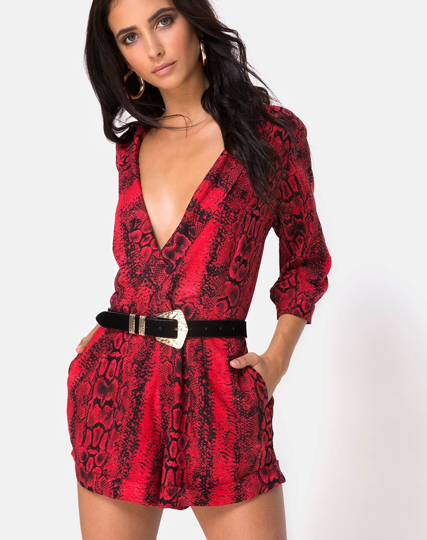 Immagine di Nanic Plunge Playsuit in Rosso Serpente