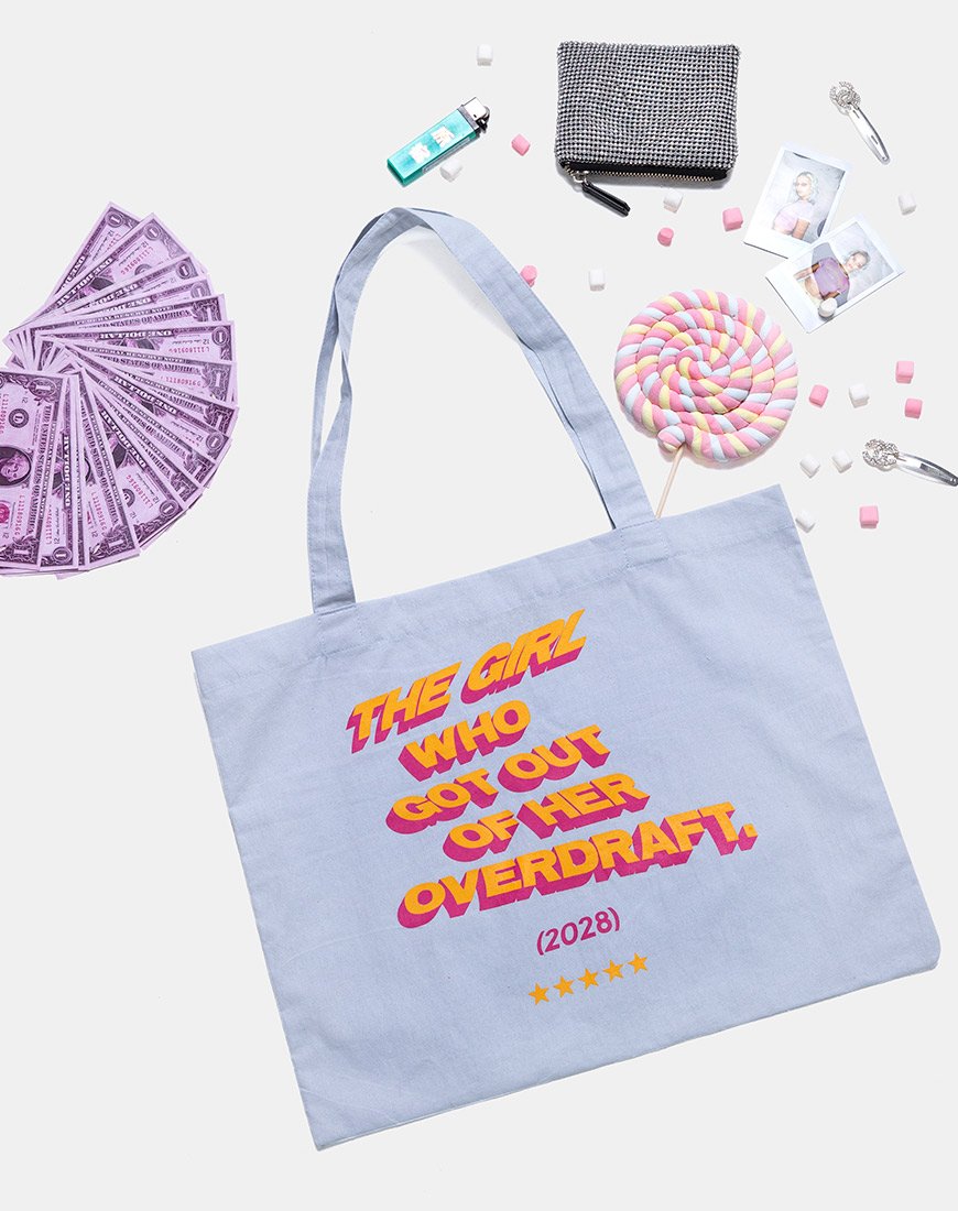 Immagine di Tote Bag in morbido blu con testo di scoperto Testo X Top Ragazza