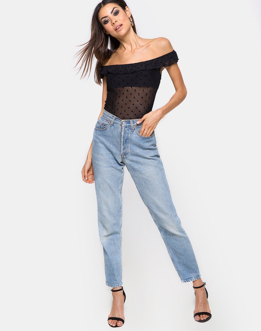 Immagine di Natalia Off The Shoulder Corpetto in rete a pois Nero