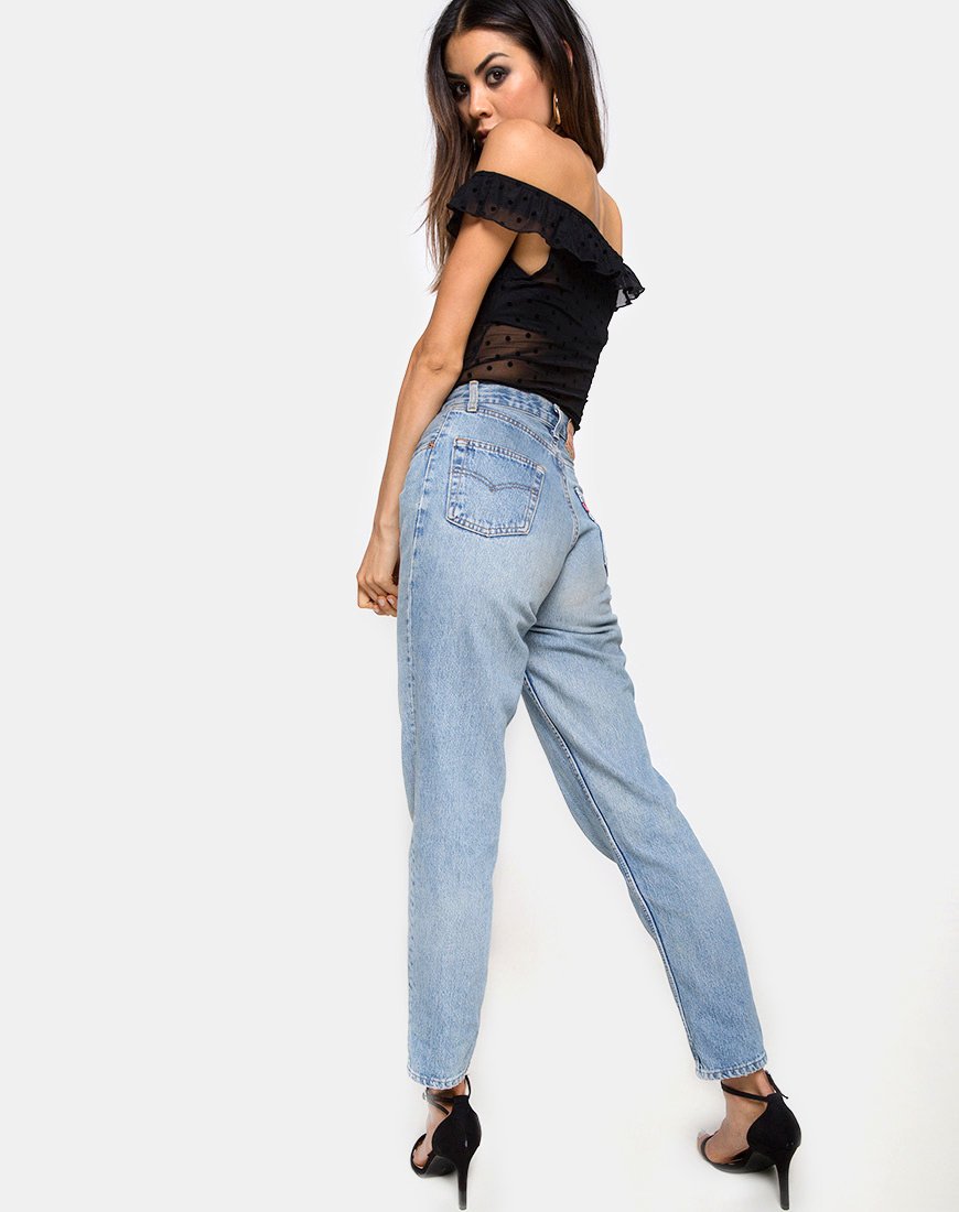 Immagine di Natalia Off The Shoulder Corpetto in rete a pois Nero