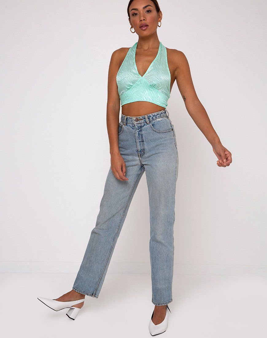 Immagine di Naya Crop Top in satin Zebra Aquamarine