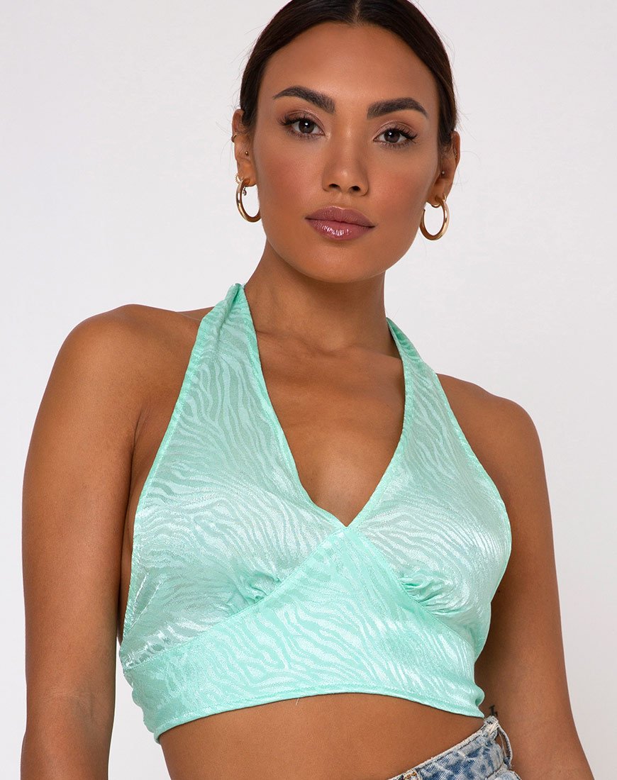 Immagine di Naya Crop Top in satin Zebra Aquamarine