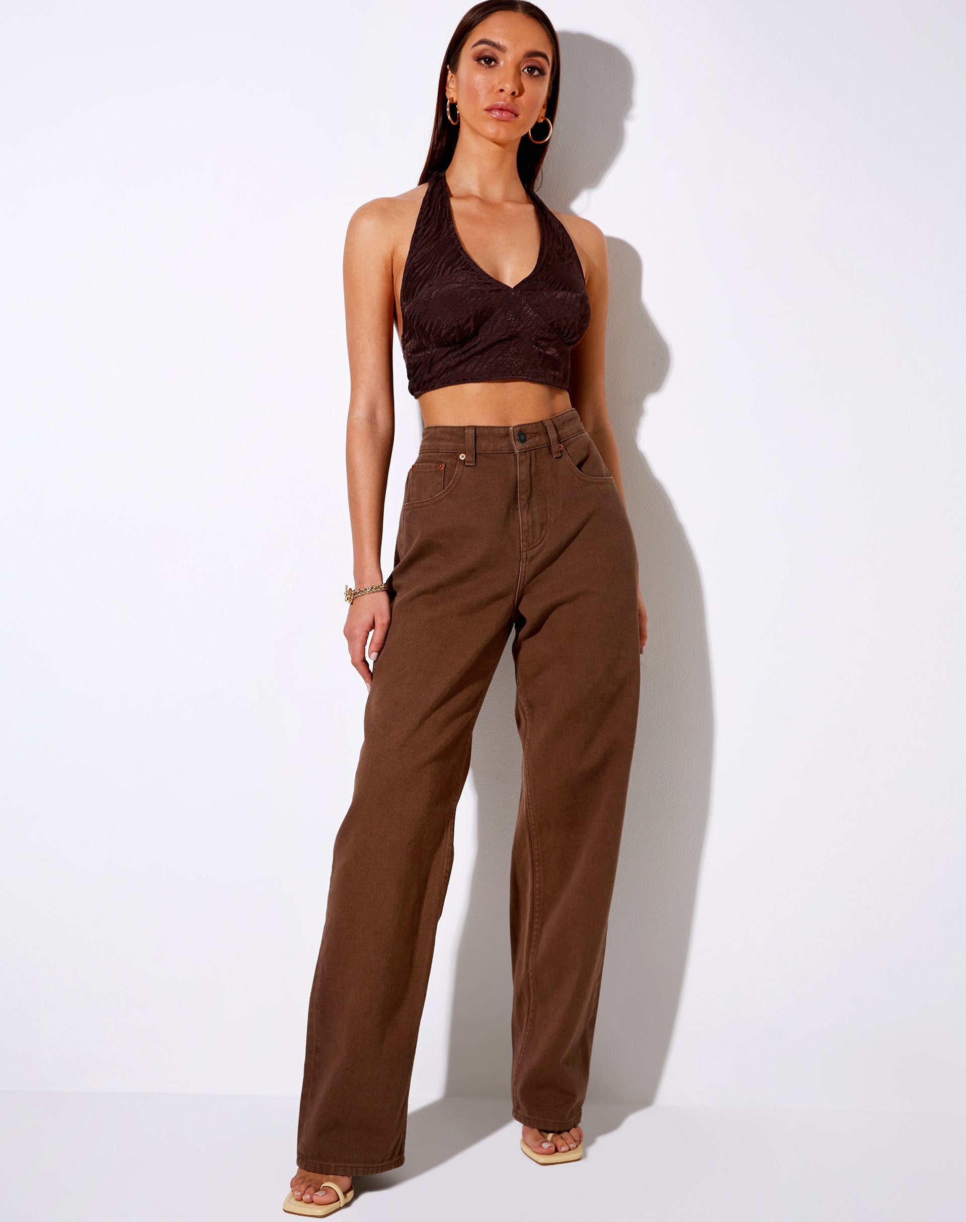 Immagine di Naya Crop Top in Satin Zebra Bitter Chocolate