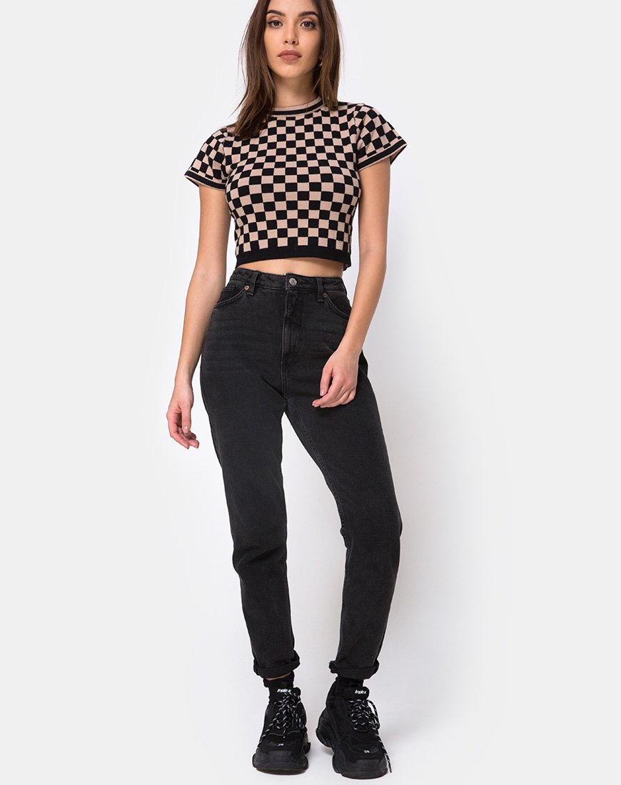 Immagine di Nelle Crop Top in Checkerboard Tan