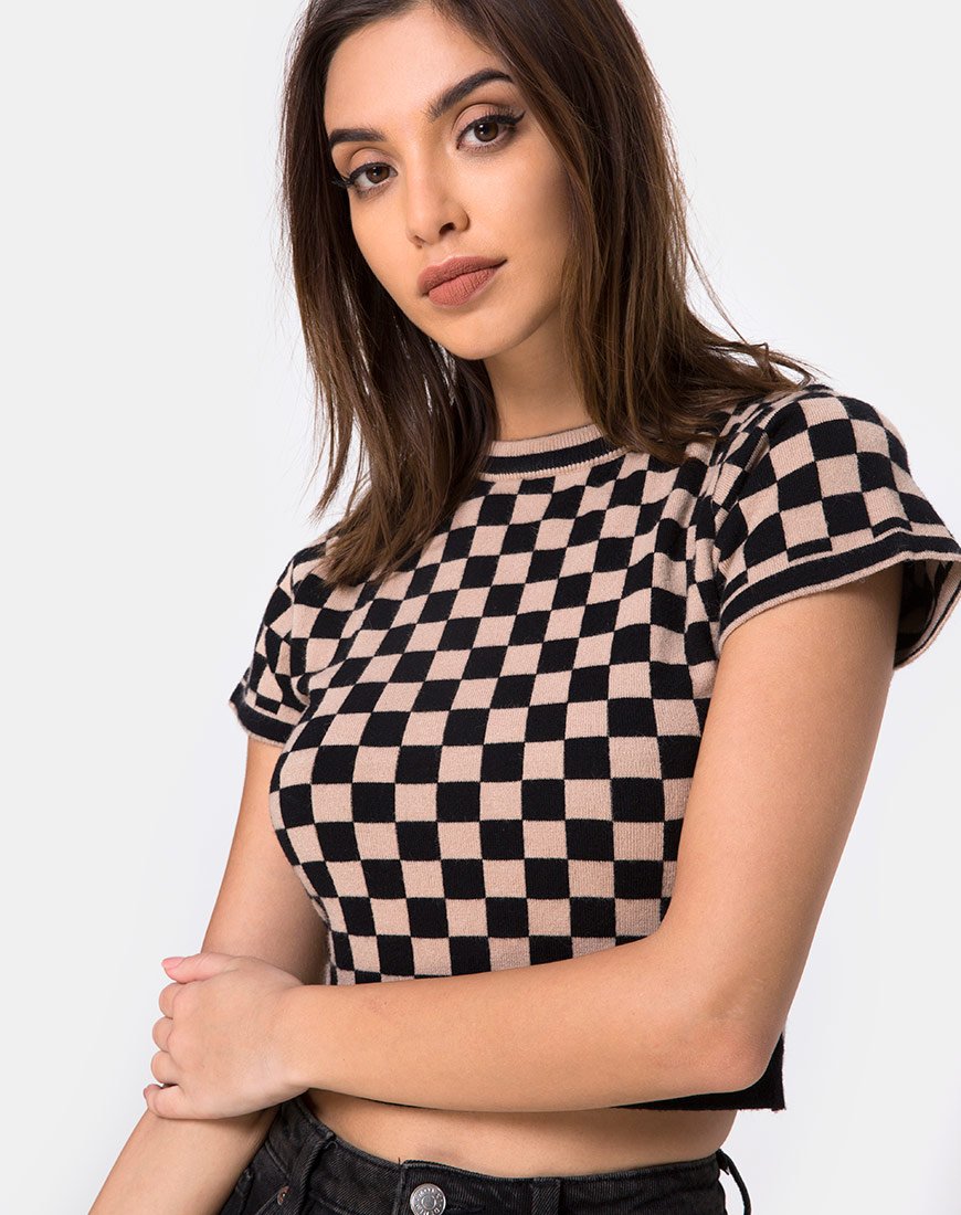 Immagine di Nelle Crop Top in Checkerboard Tan