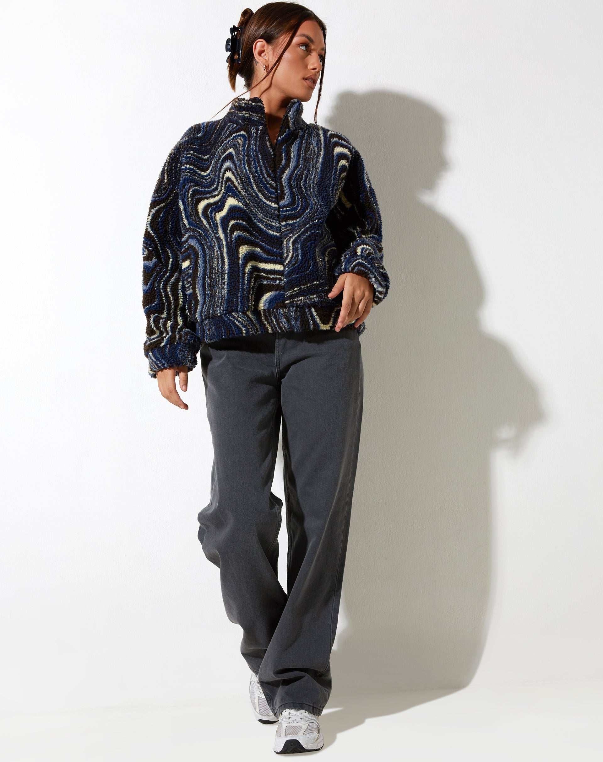 Giacca Nereo in Ripple Blue, nero e avorio