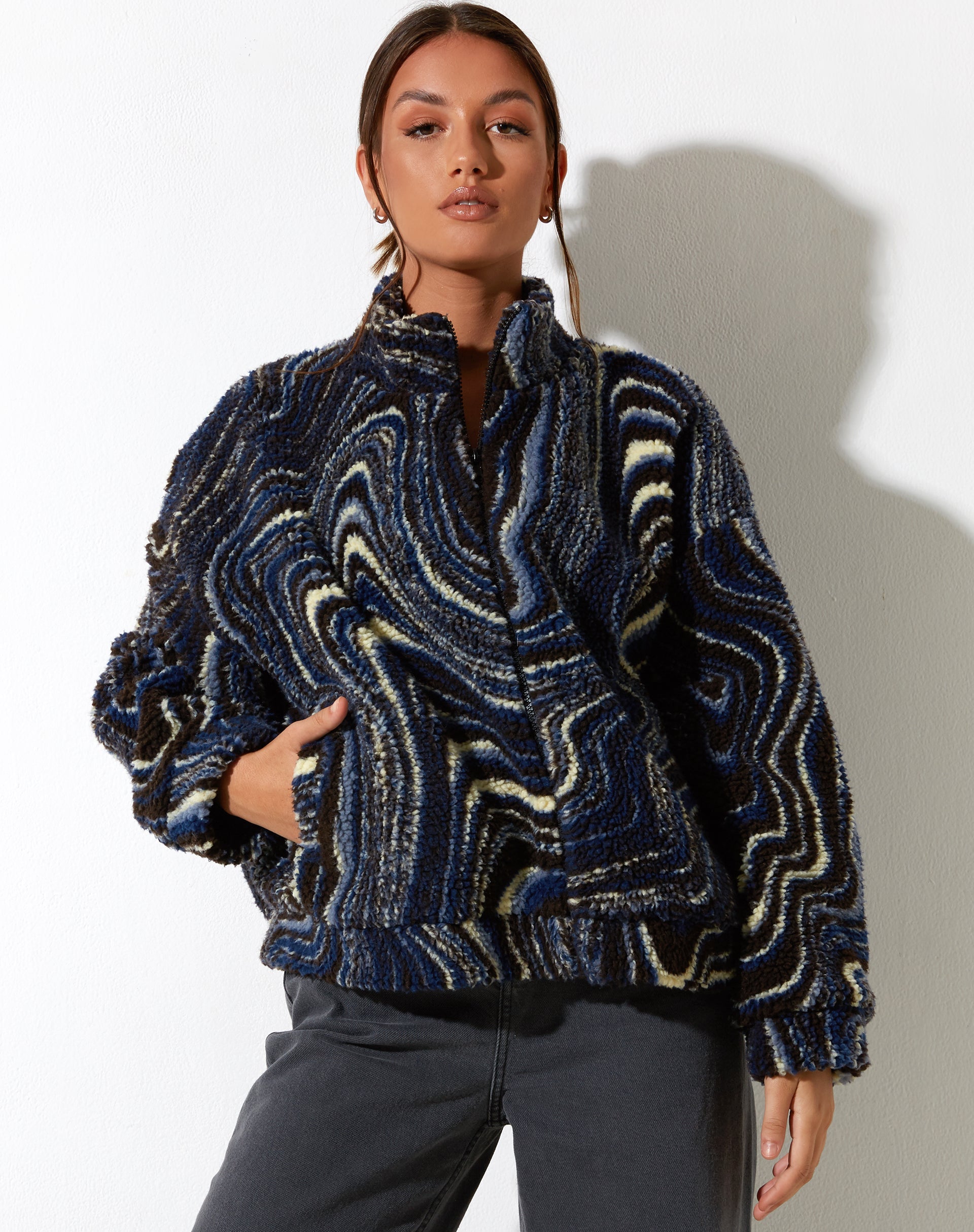 Giacca Nereo in Ripple Blue, nero e avorio