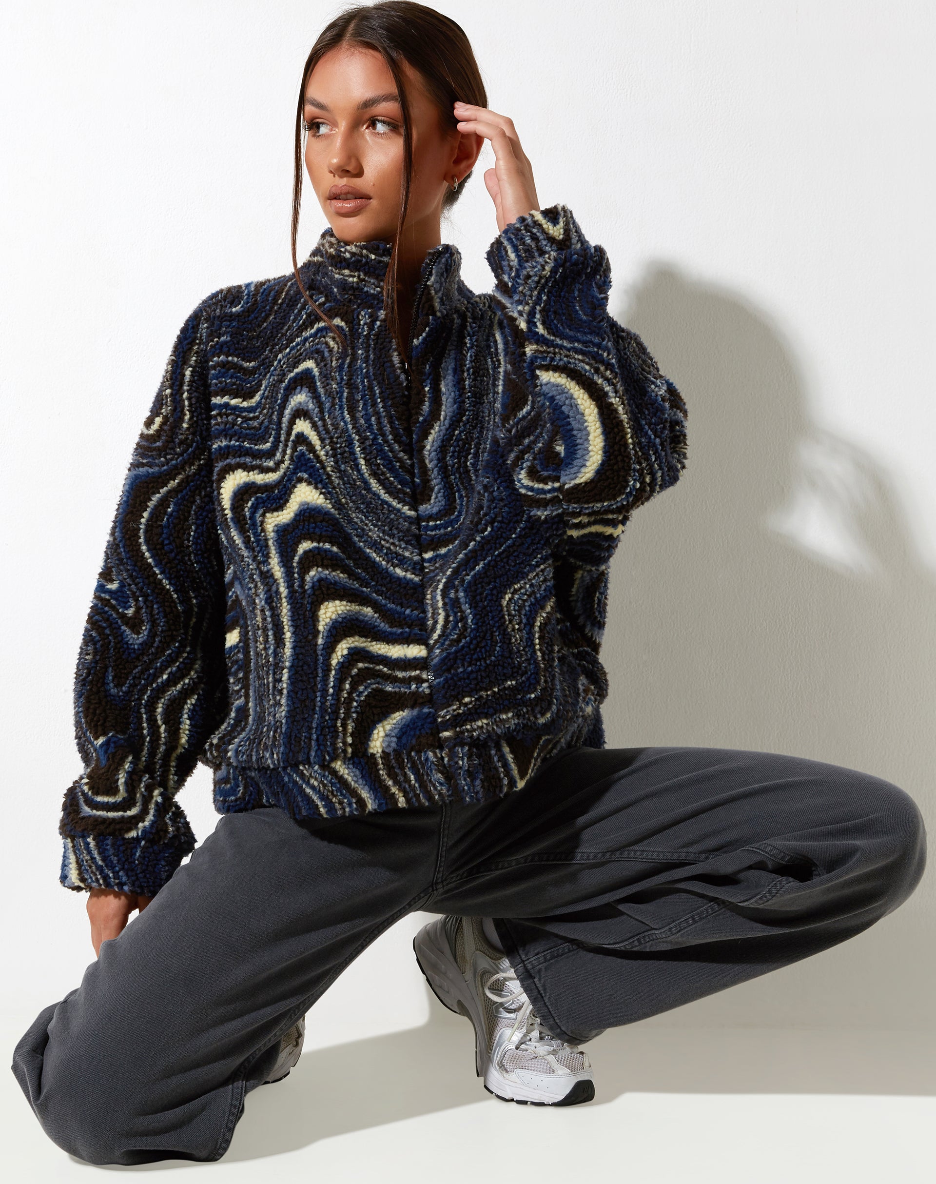 Giacca Nereo in Ripple Blue, nero e avorio