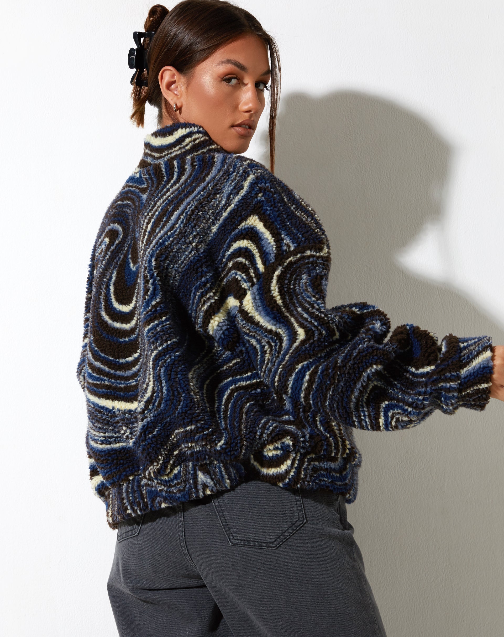 Giacca Nereo in Ripple Blue, nero e avorio