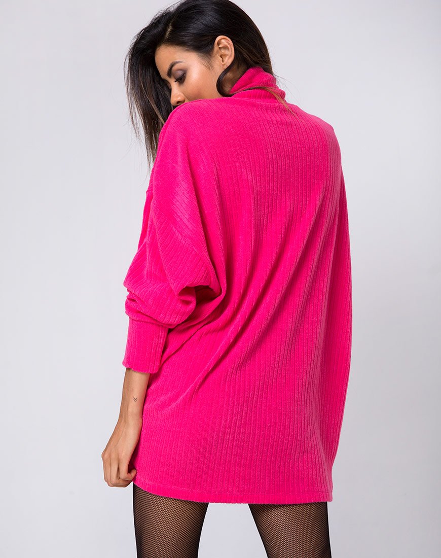 Maglia oversize Neve in maglia a coste rosa