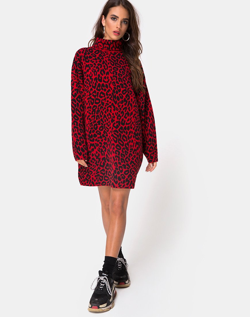 Immagine di Neivie Abito in maglia animalier Rosso