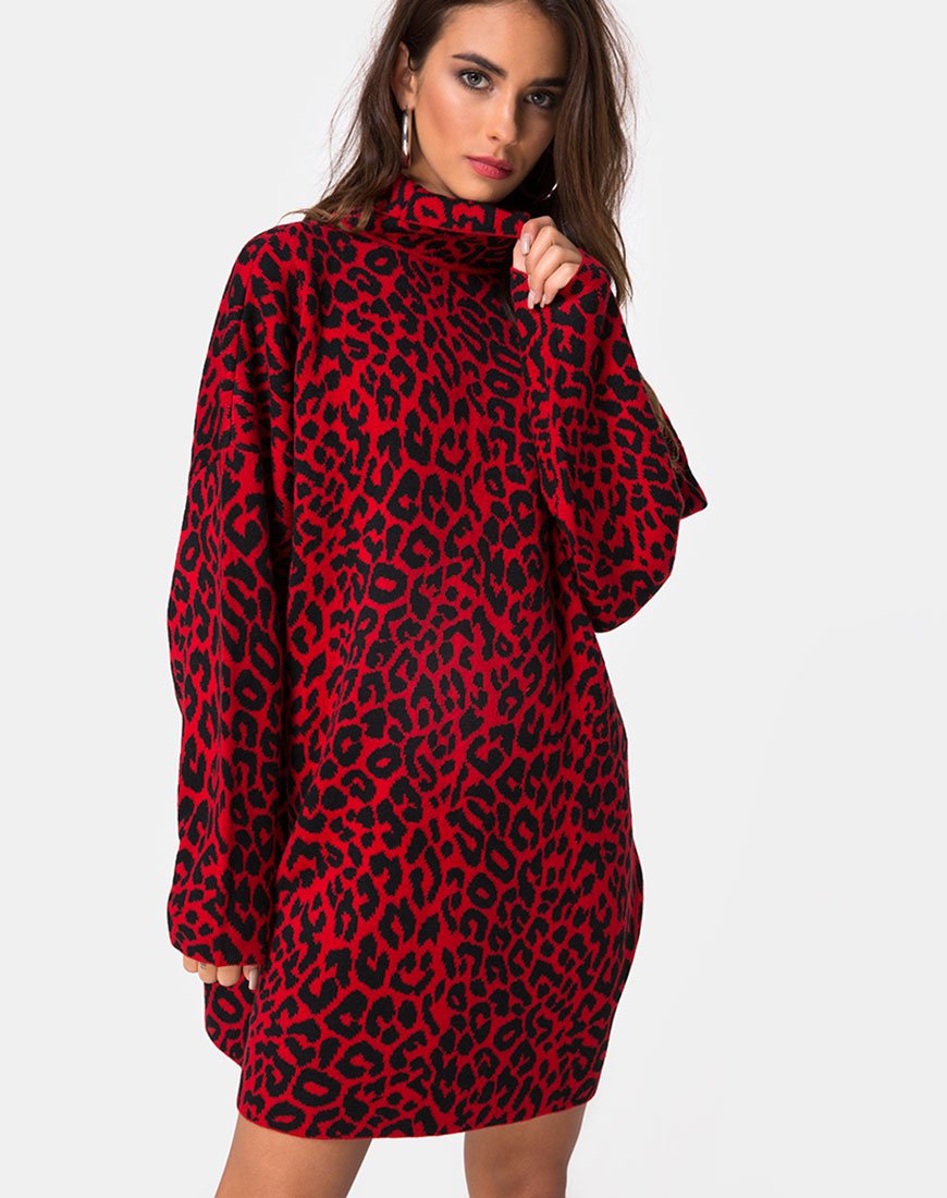 Immagine di Neivie Abito in maglia animalier Rosso