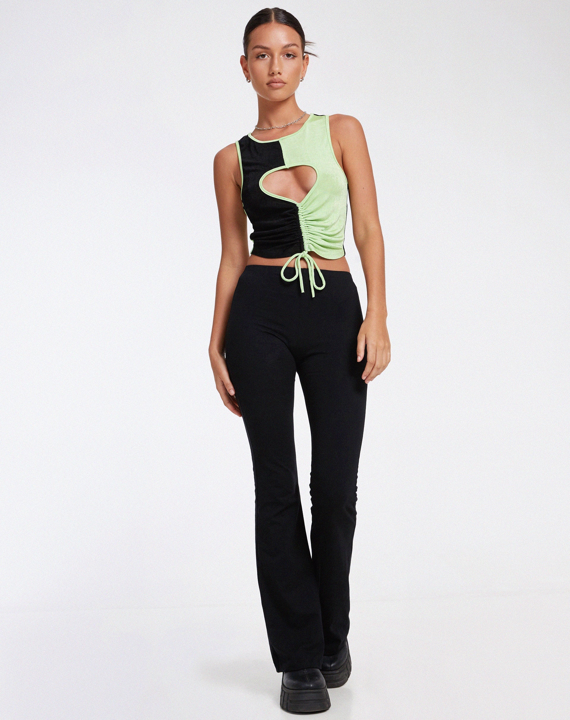 immagine di Nida Crop Top in crepe nero e lime