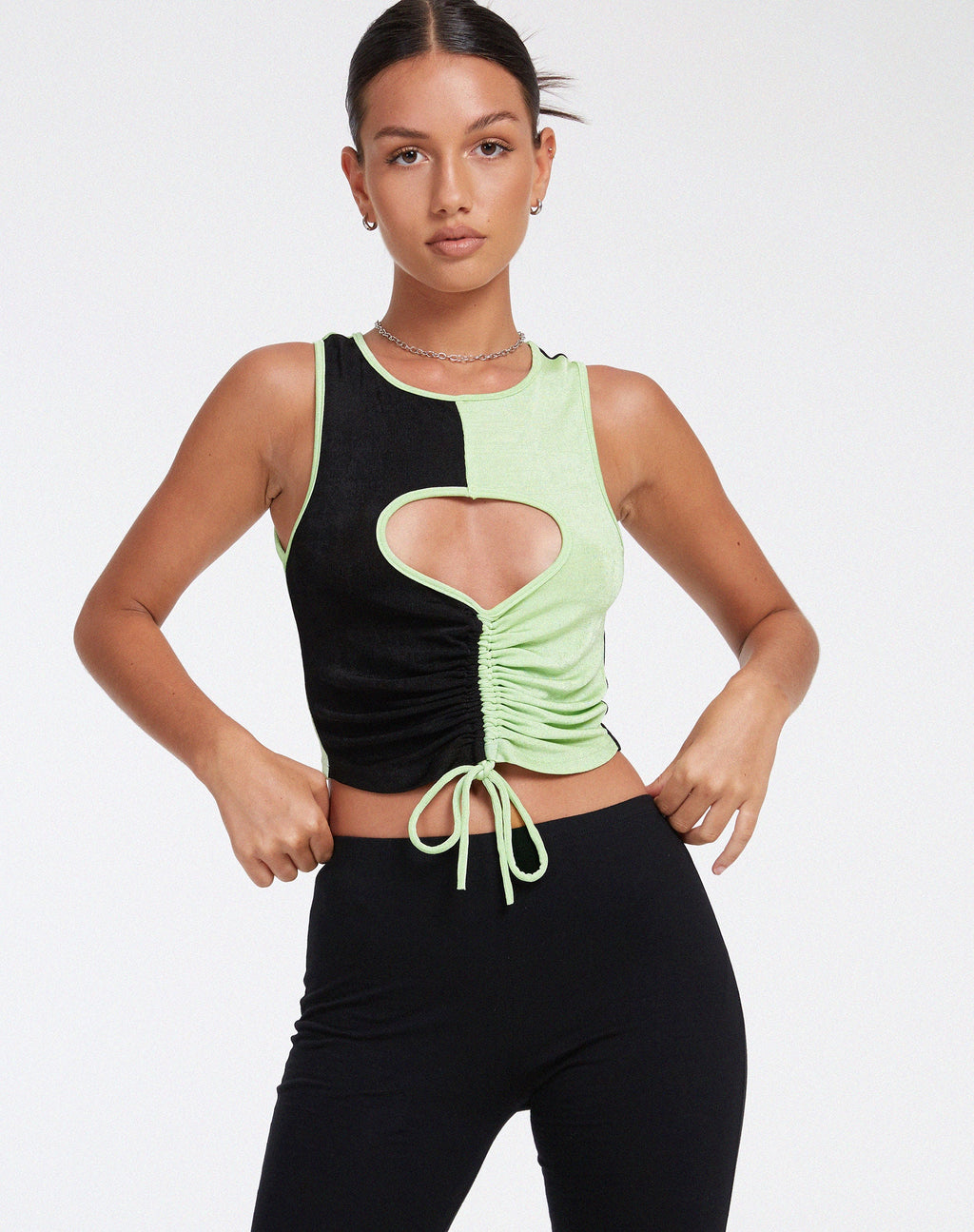 Nida Crop Top in crepe nero e lime