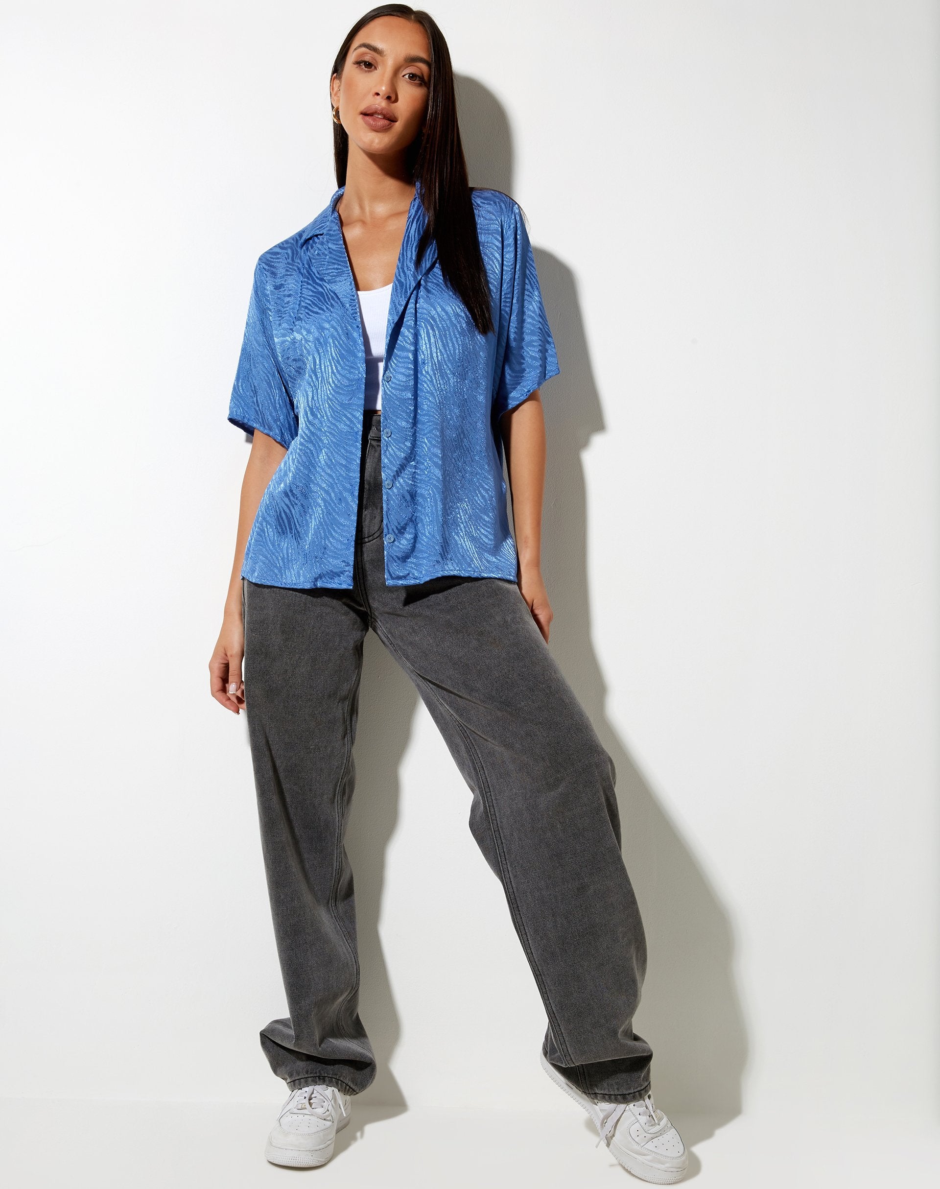 Immagine di Nikra Camicia in raso Zebra Blue Bonnet