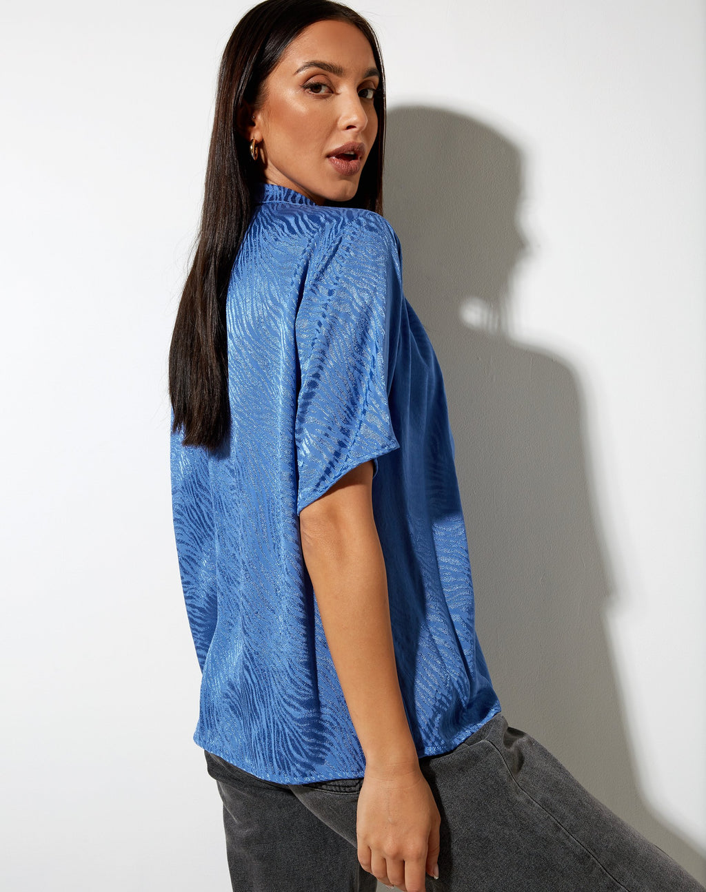 Camicia Nikra in raso Zebra Blue Bonnet