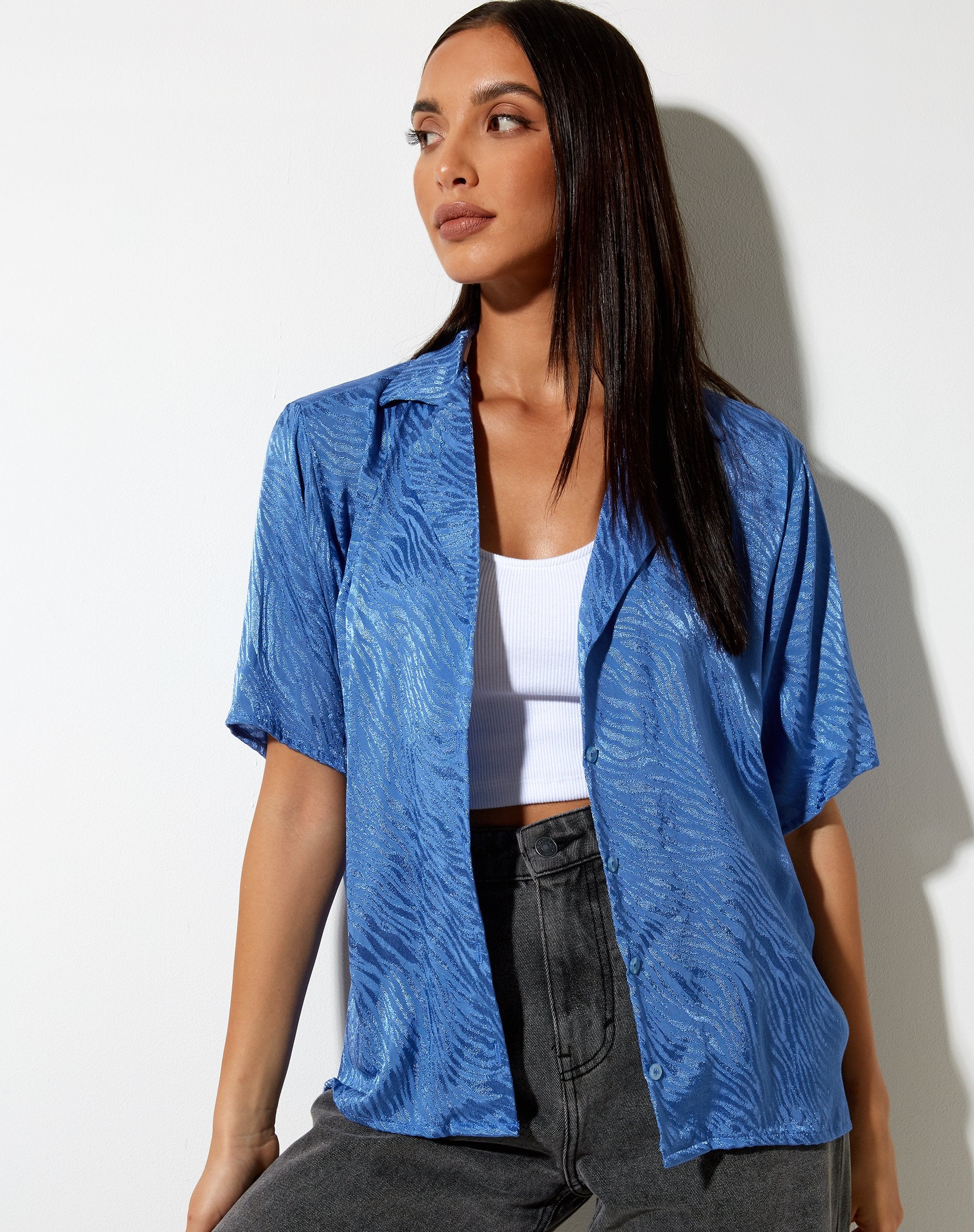 Immagine di Nikra Camicia in raso Zebra Blue Bonnet