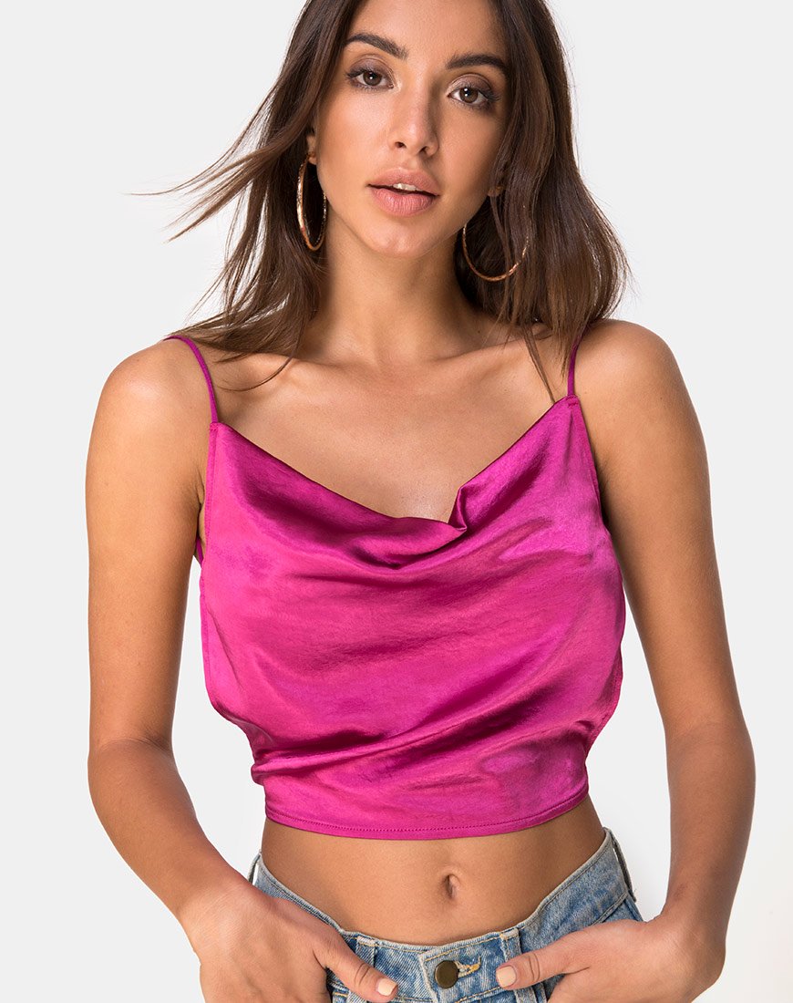Top Ning in satin magenta