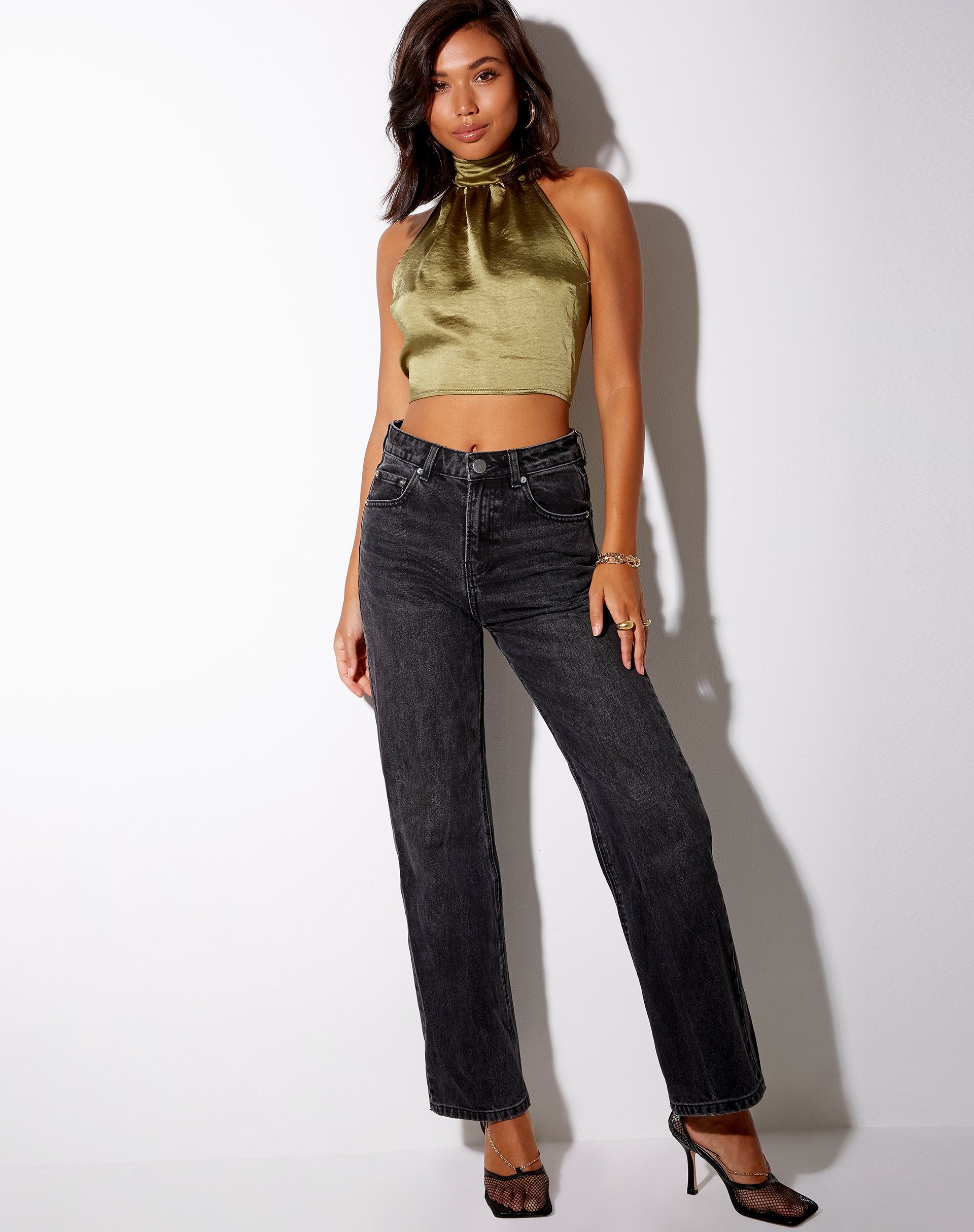 Immagine di Noela Crop Top in raso oliva