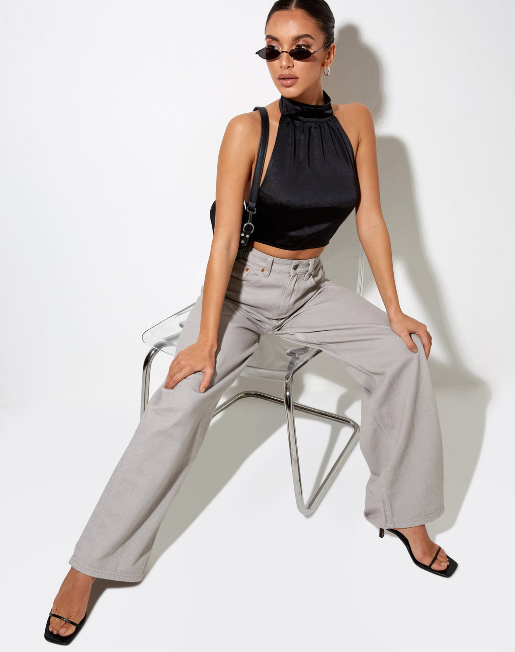 Crop Top Noela in raso nero