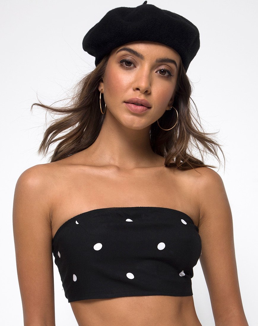 Top a tubo Nolia in Polkadot bianco e nero