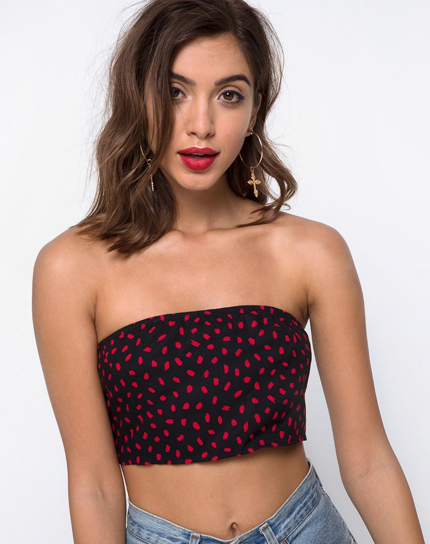 Immagine di Nolia Tube Top in Mini Diana Dot Nero e Rosso