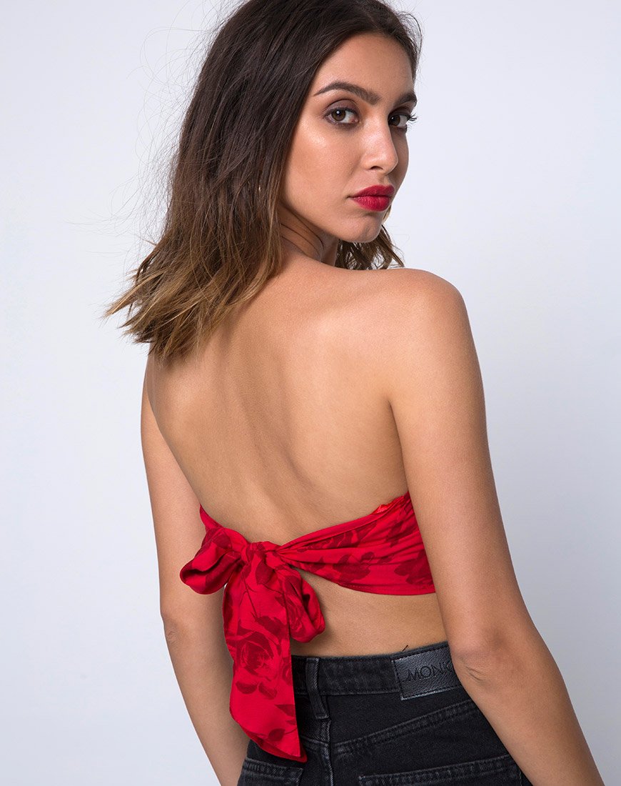 Immagine di Nolia Top a tubo in rosso floreale tono su tono