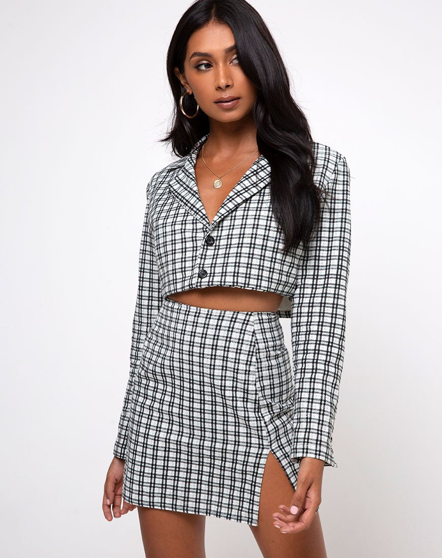 Blazer cropped Noly in schiuma check brandy