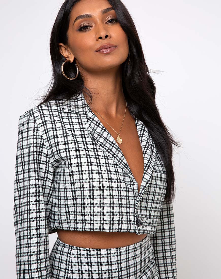 Blazer cropped Noly in schiuma check brandy