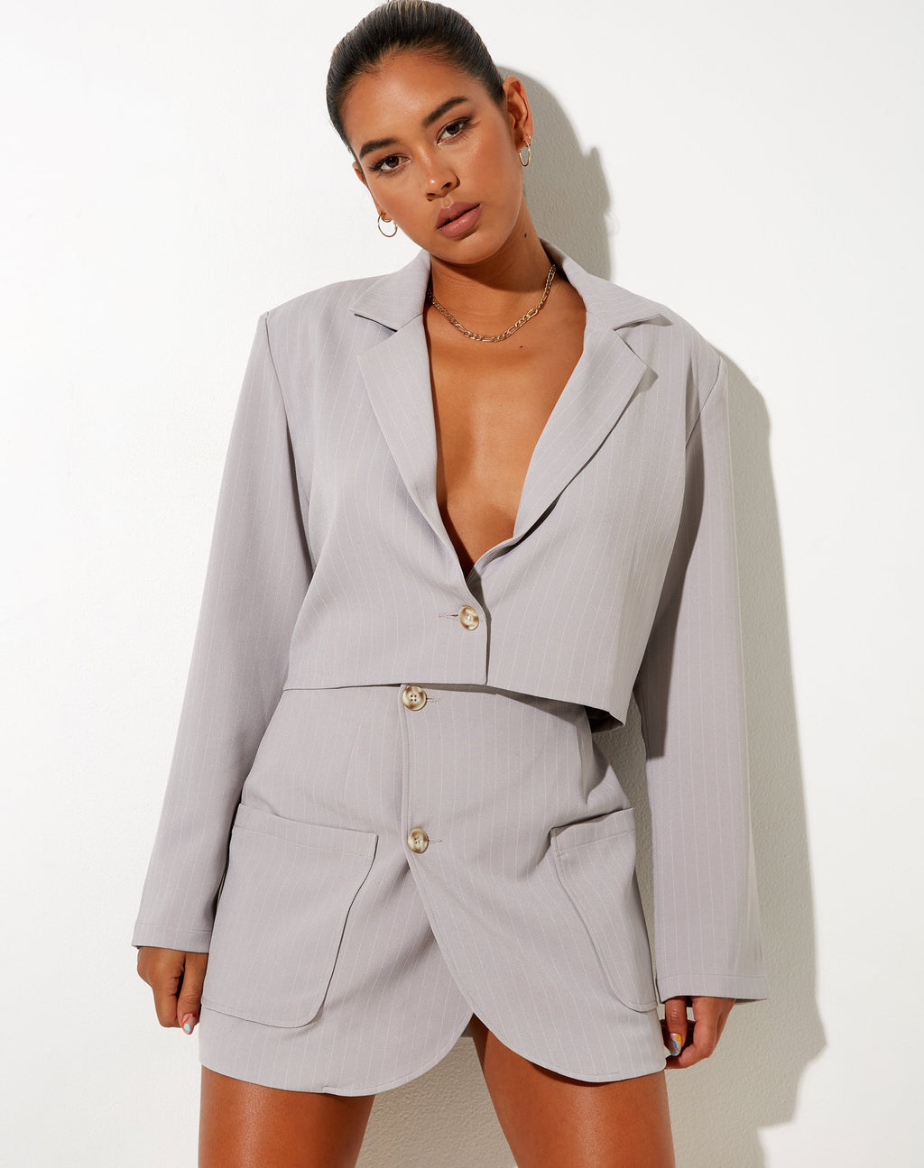 Blazer Nolya in gessato grigio argento