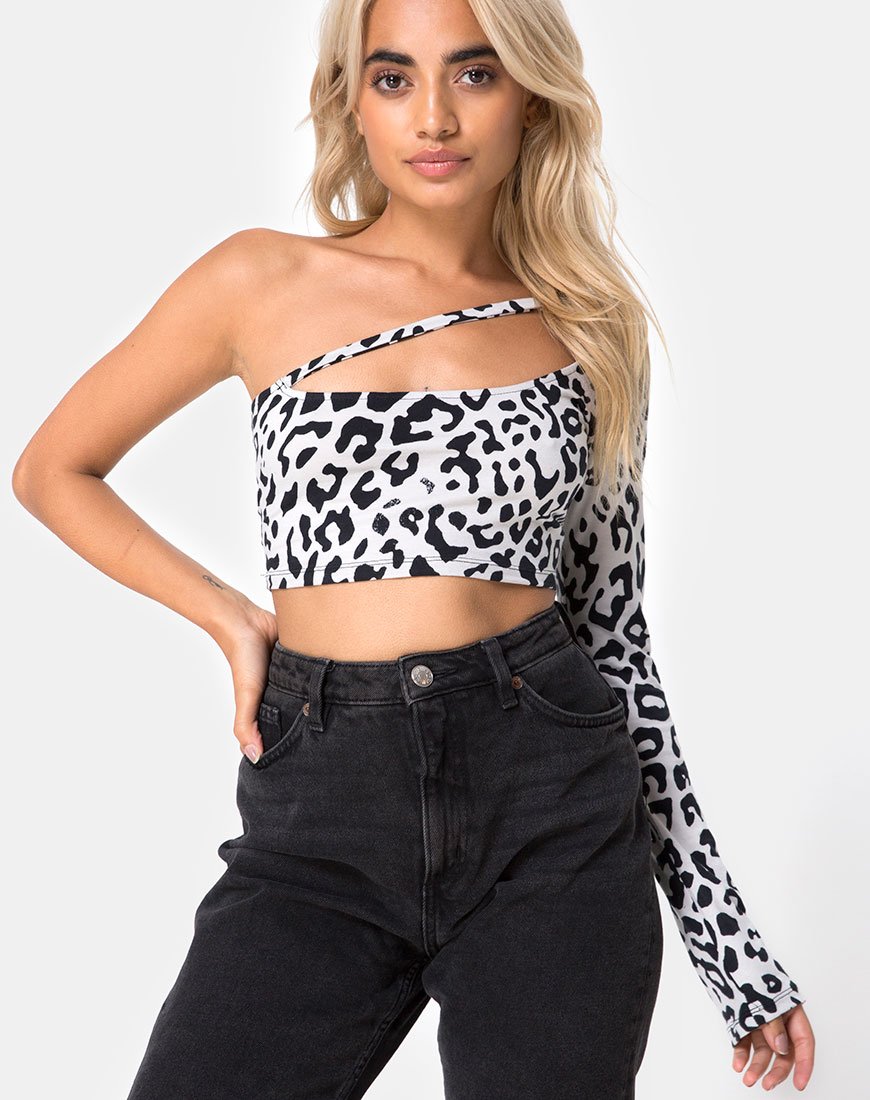 Immagine di Nure Crop Top in Mono Animal Grigio e Bianco