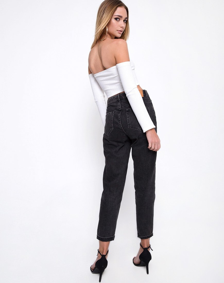 Immagine di Okie Off The Shoulder Crop Top in Multi Rib Avorio