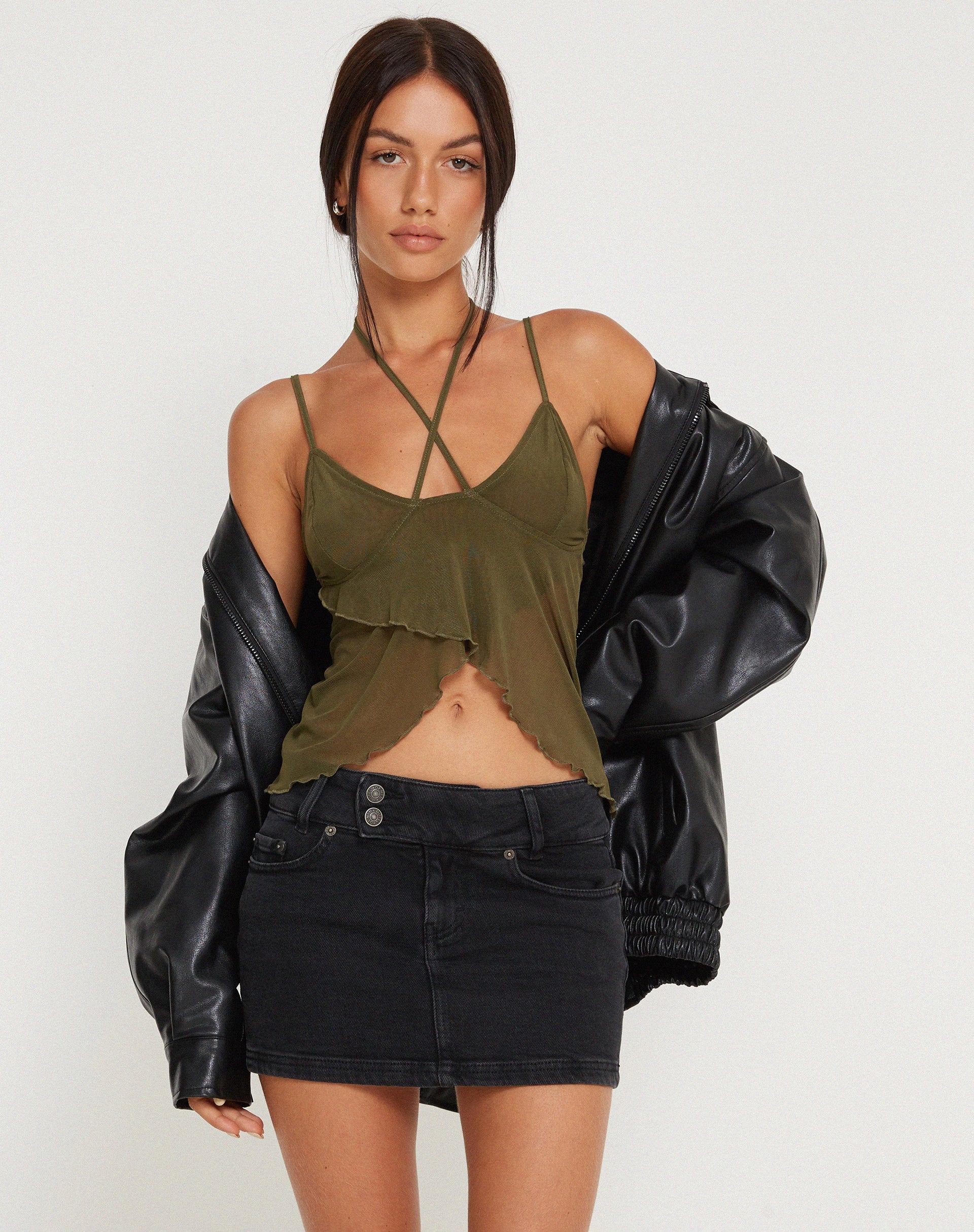 immagine di Olgira Gilet a rete con scollo a mezzaluna in Khaki