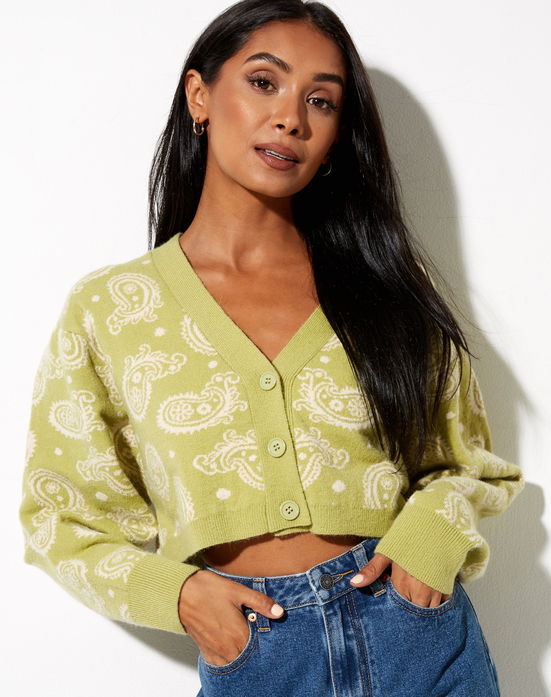 Immagine di Olina Cropped Cardi in maglia persiana Night Sage