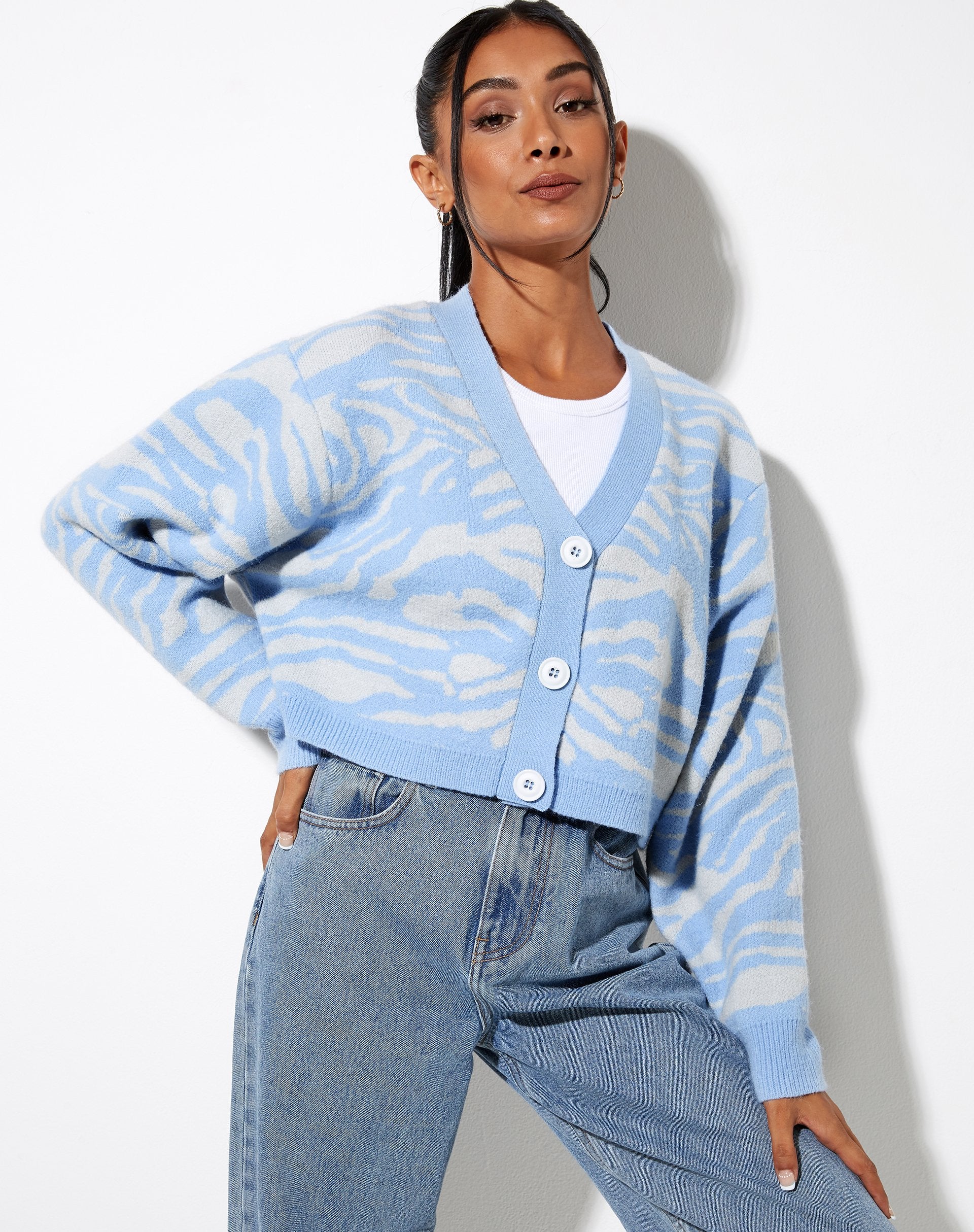 Immagine di Olina Cropped Cardi in Zebra Blue Grey
