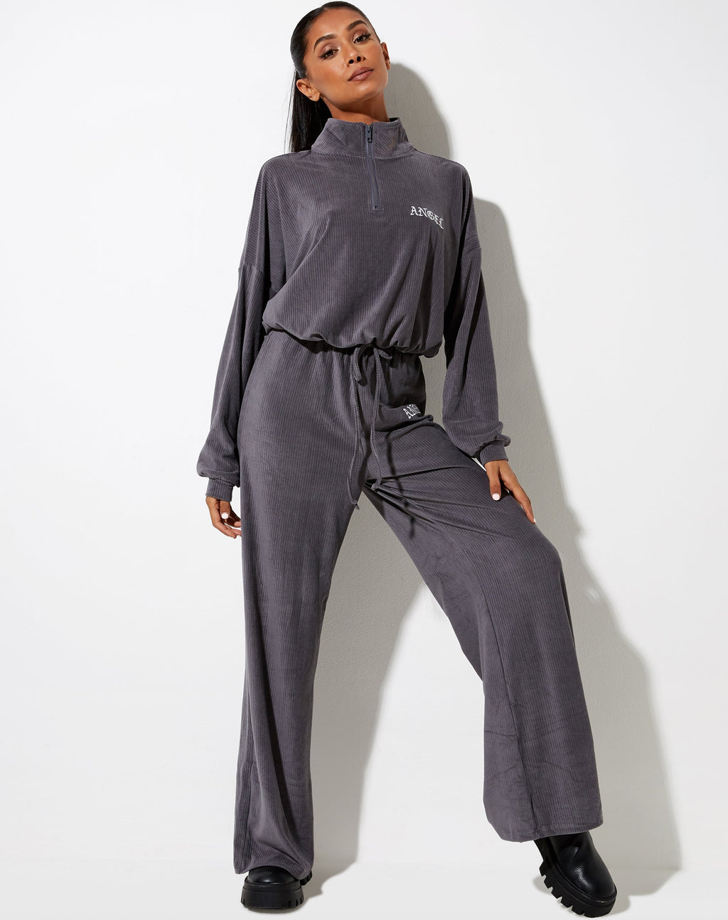 Pantaloni Obeli con ricamo "Angel" grigio antracite