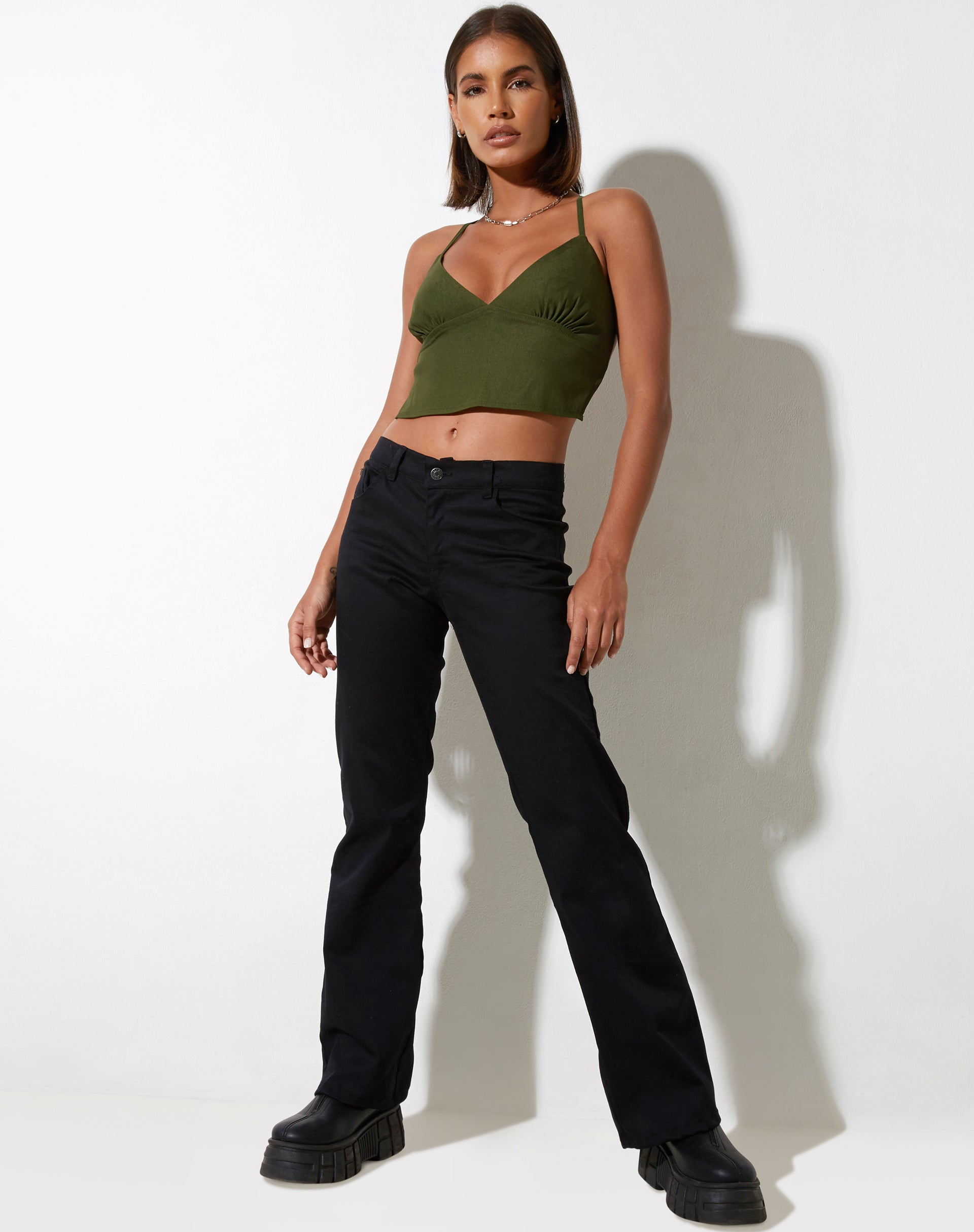 immagine di Ombe Crop Top in tailoring Olive